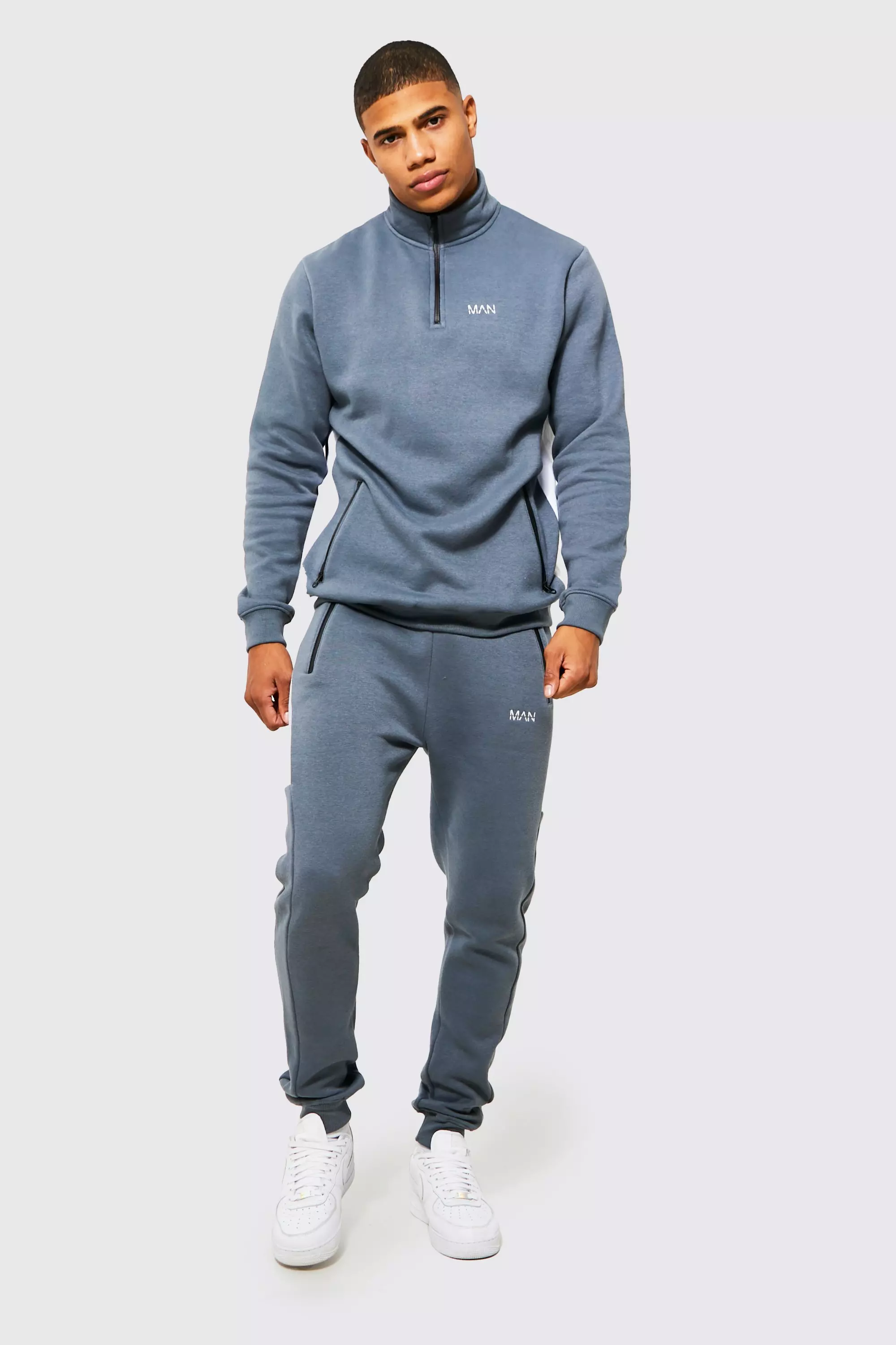 Original Man Half Zip Panel Tracksuit boohooMAN UK